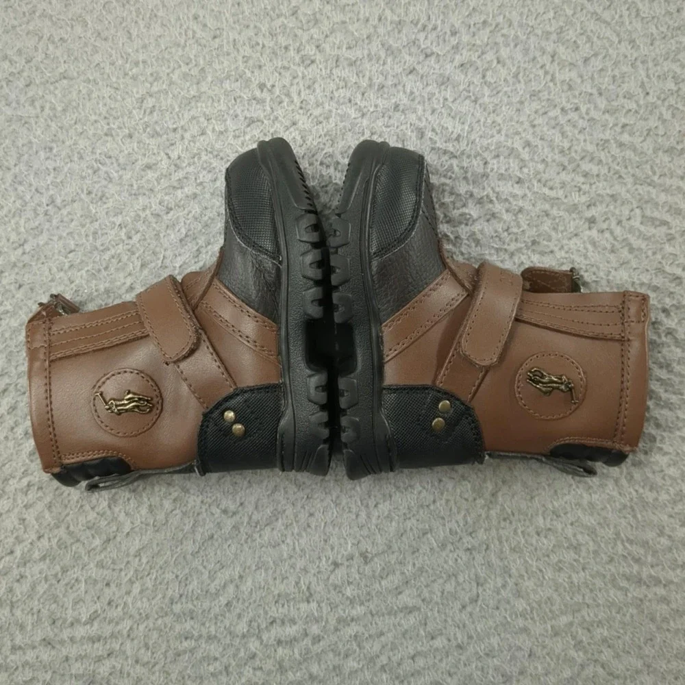 Polo Ralph Lauren Snow Boots Boys 5 Brown Duck Boot Zip Strap Winter Lined